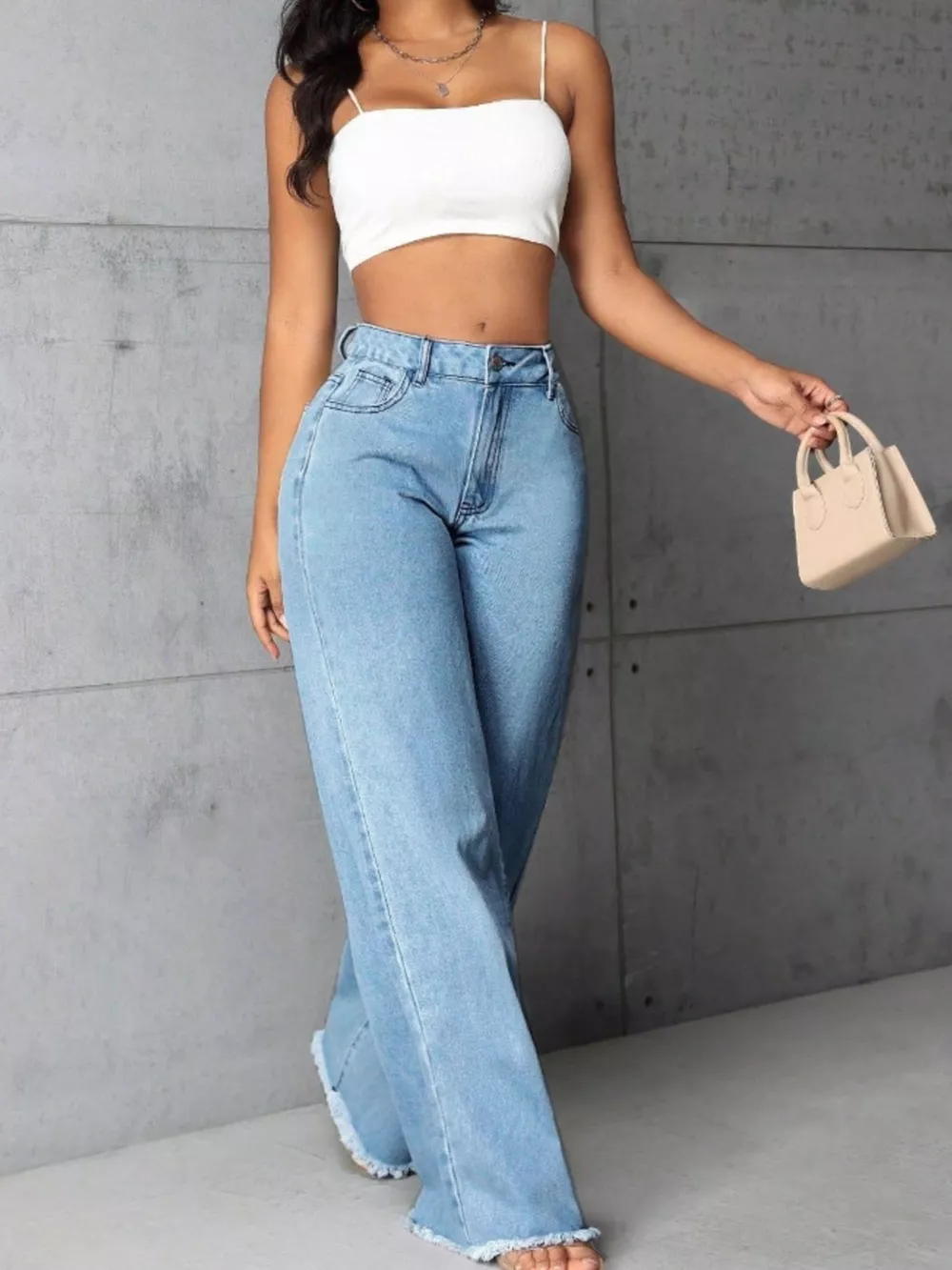 Full Size High-Waisted Wide Leg Raw Hem Jeans Plus Size, image 2