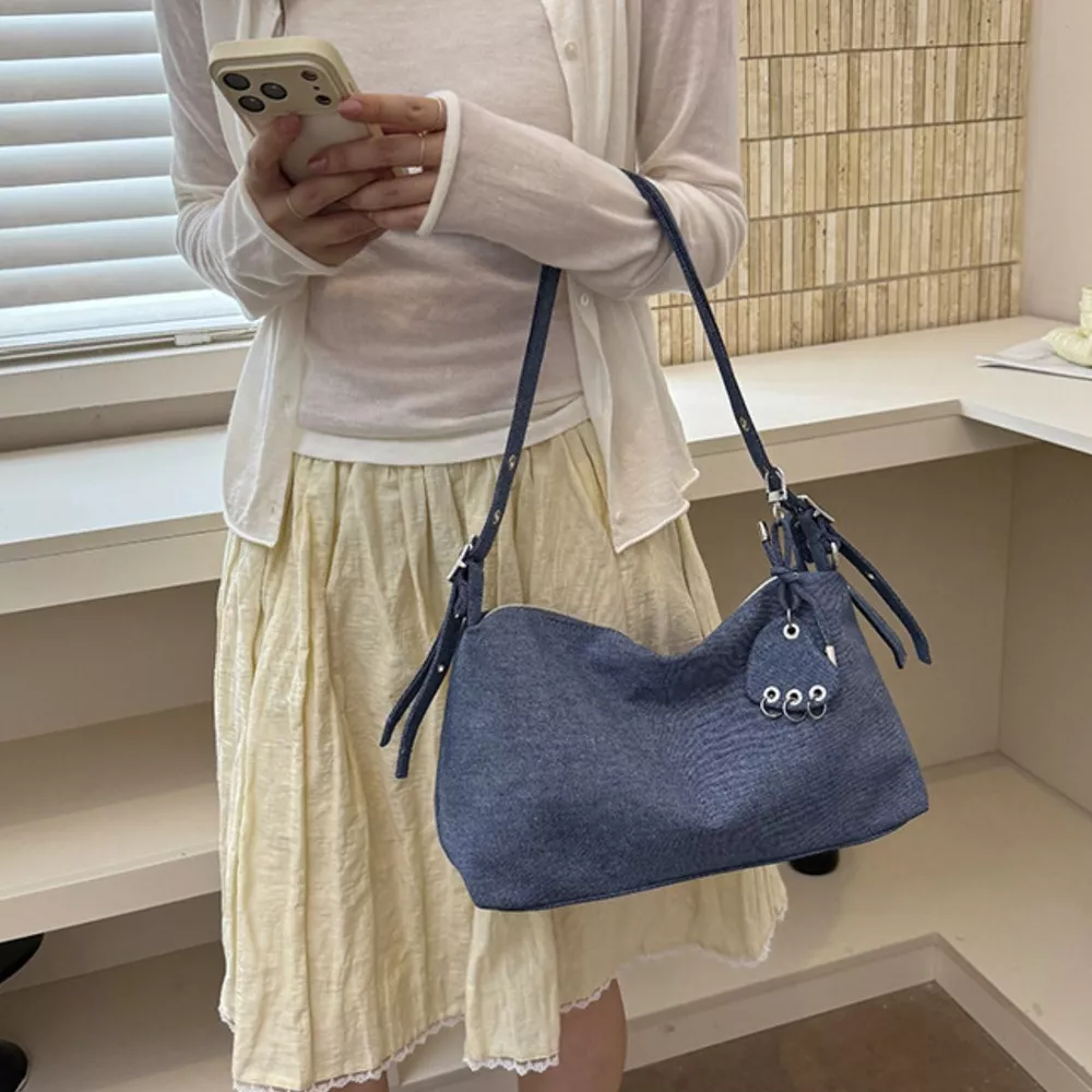 Adjustable Strap Denim Shoulder Bag, image 10