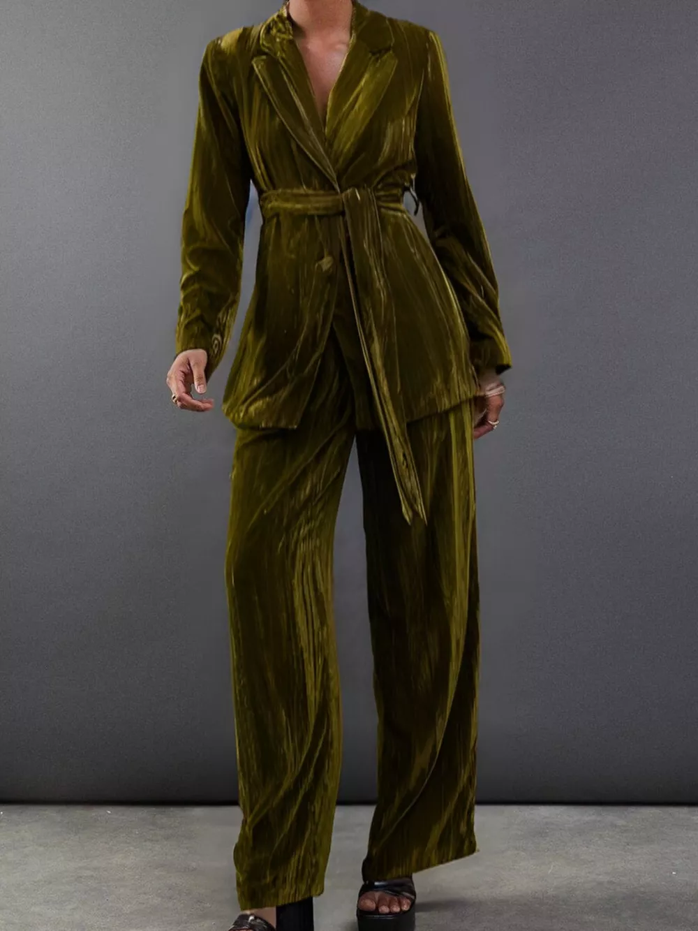 Velvet Lapel Collar Blazer & Pants Set, image 17
