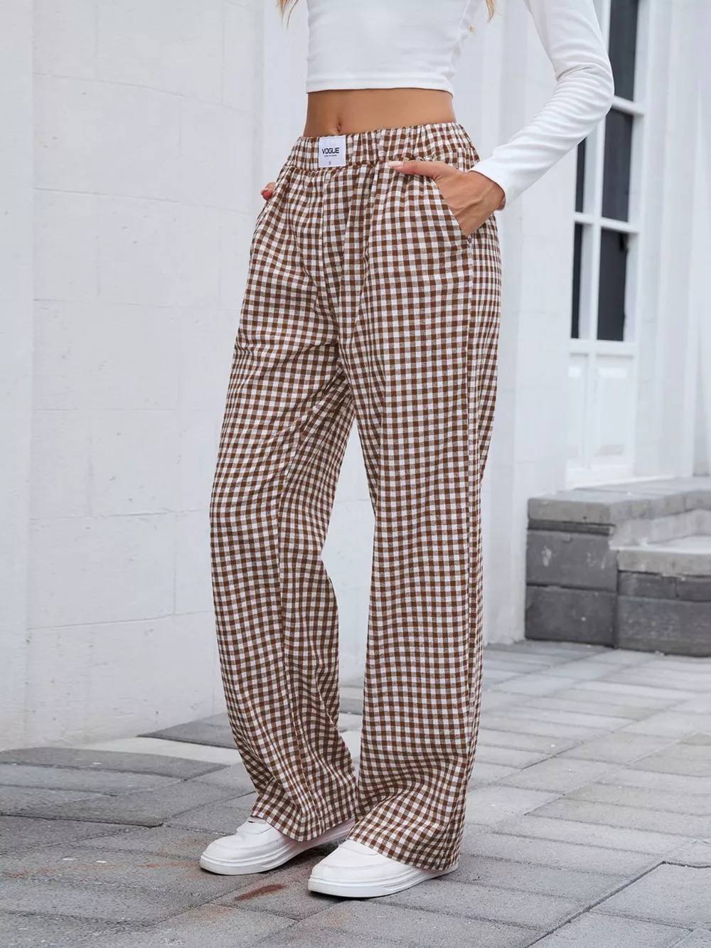 Plaid Wide Leg Casual Pants, image 9