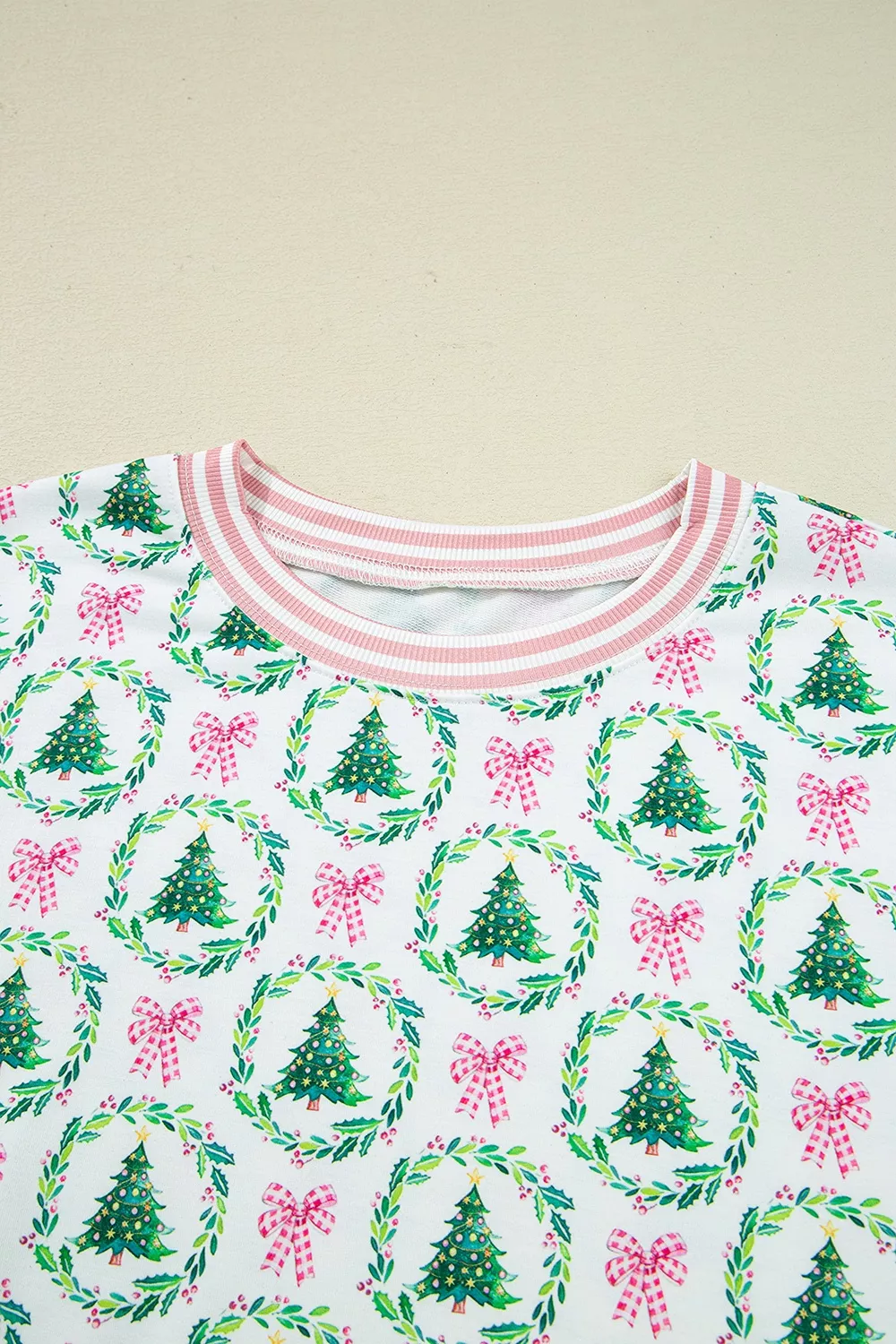 Christmas Tree Print Contrast Striped Banding 2pcs Lounge Set, image 10