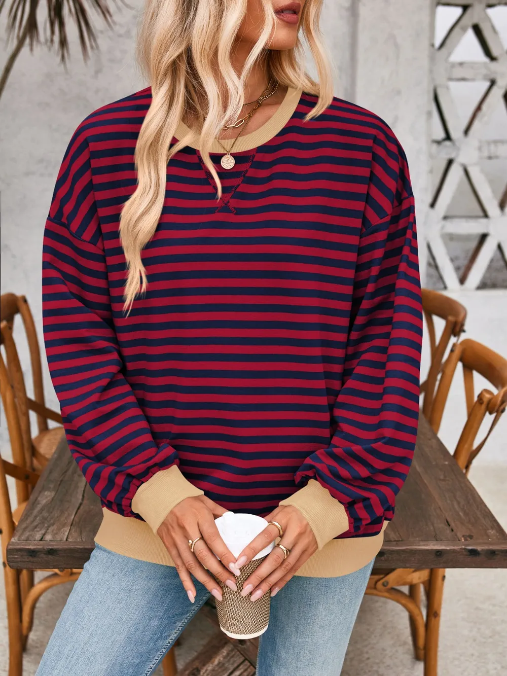 Contrast Striped Long Sleeve Sweatshirt, image 11