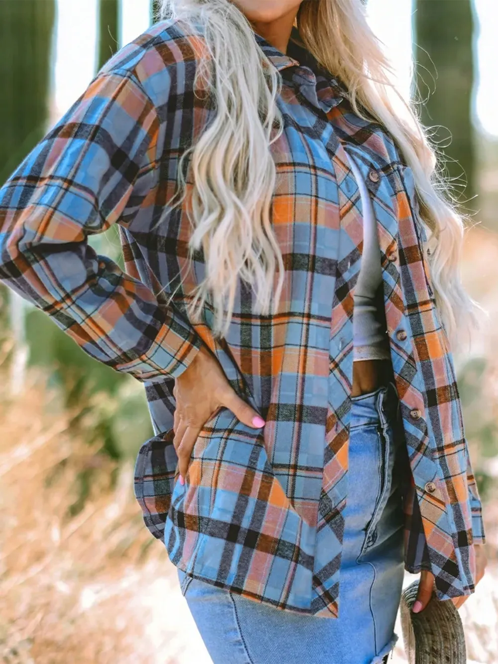 Plaid Collared Neck Long Sleeve Shirt, image 5