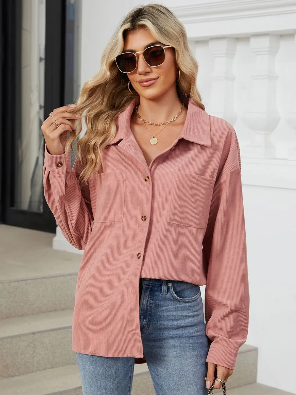 Button Up Dropped Shoulder Long Sleeve Outerwear, image 23