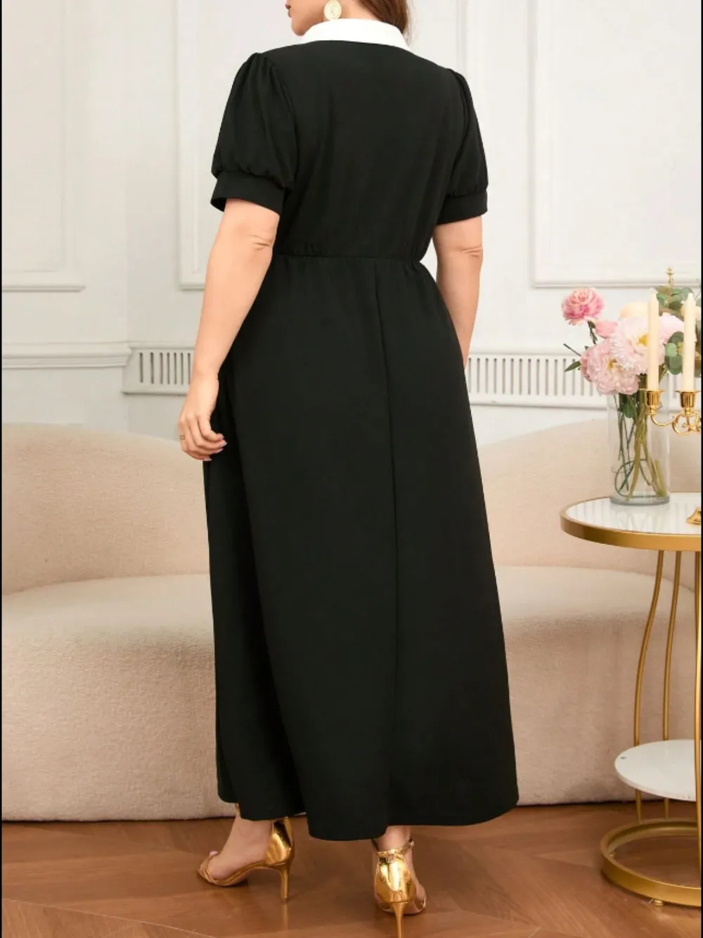 Plus Size Contrast Collar Short Sleeve Dress, image 4
