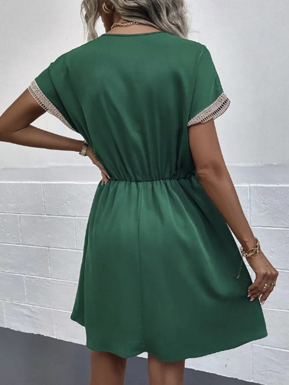 Full Size V-Neck Short Sleeve Dress Plus Size, image 8