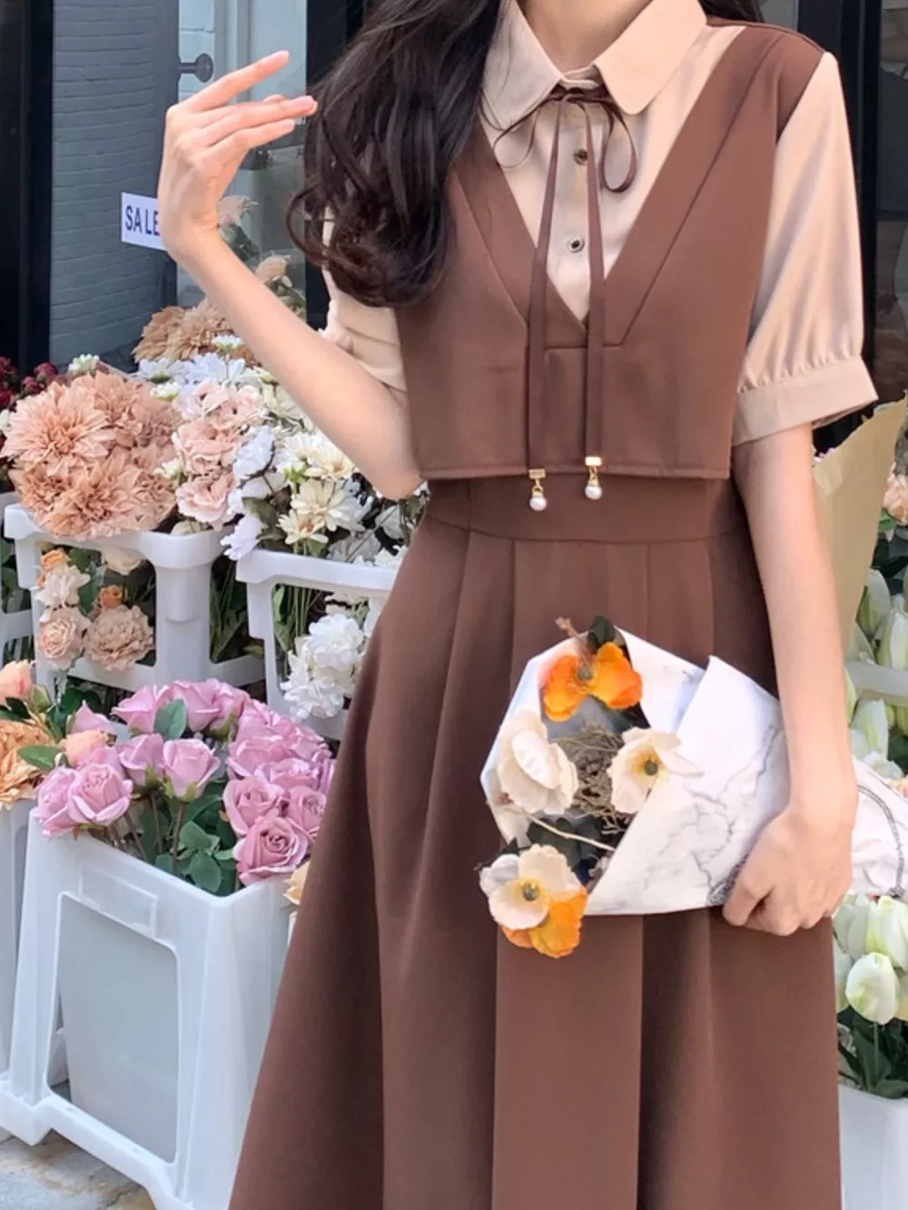 Contrast Short Sleeve Pleated Midi Dress, image 22
