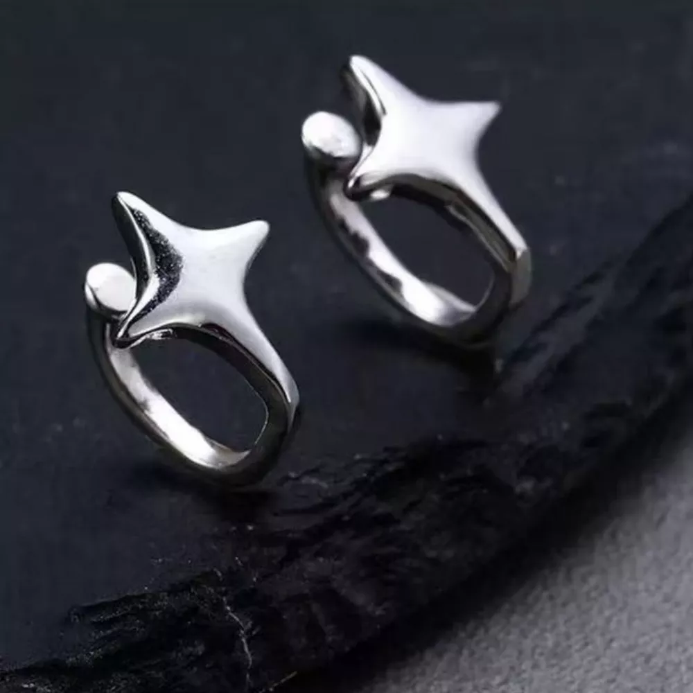 925 Sterling Silver Star Cuff Earrings, image 2