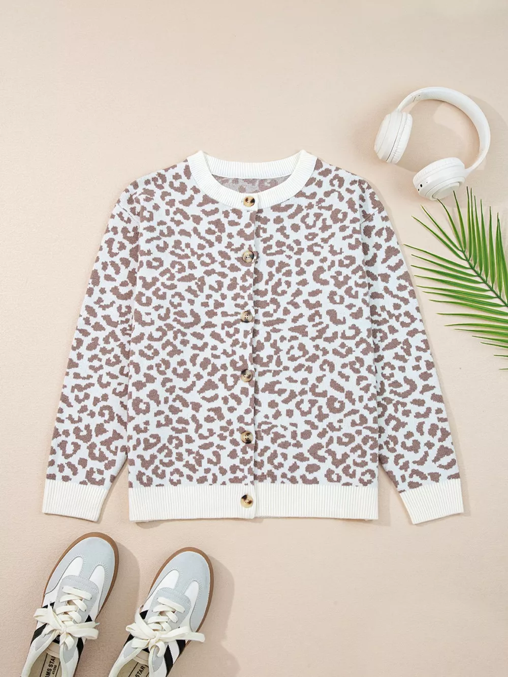 Leopard Drop Shoulder Chunky Knitted Cardigan, image 2