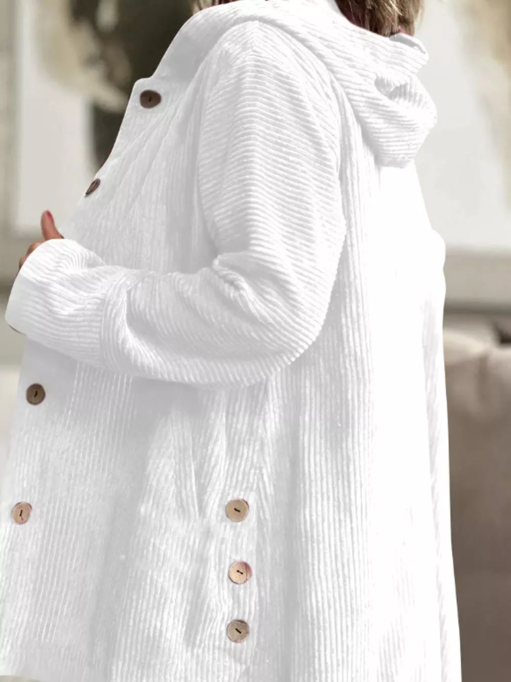 Full Size Corduroy Button Up Hooded Jacket Plus Size, image 6