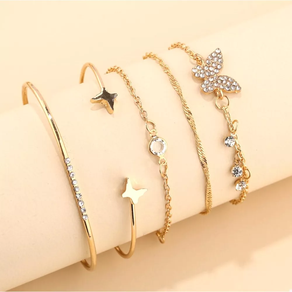 5 Piece 18K Gold-Plated Butterfly Bracelet, image 3