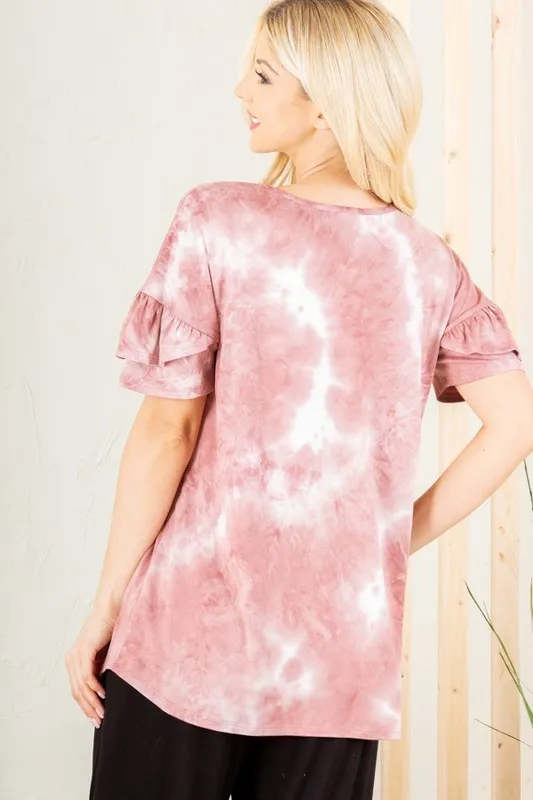 Full Size Ruffled Sleeve Tie Dye Top Plus Size, image 2