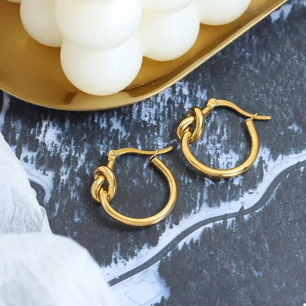 Golden Knot Hoop Earrings, image 3