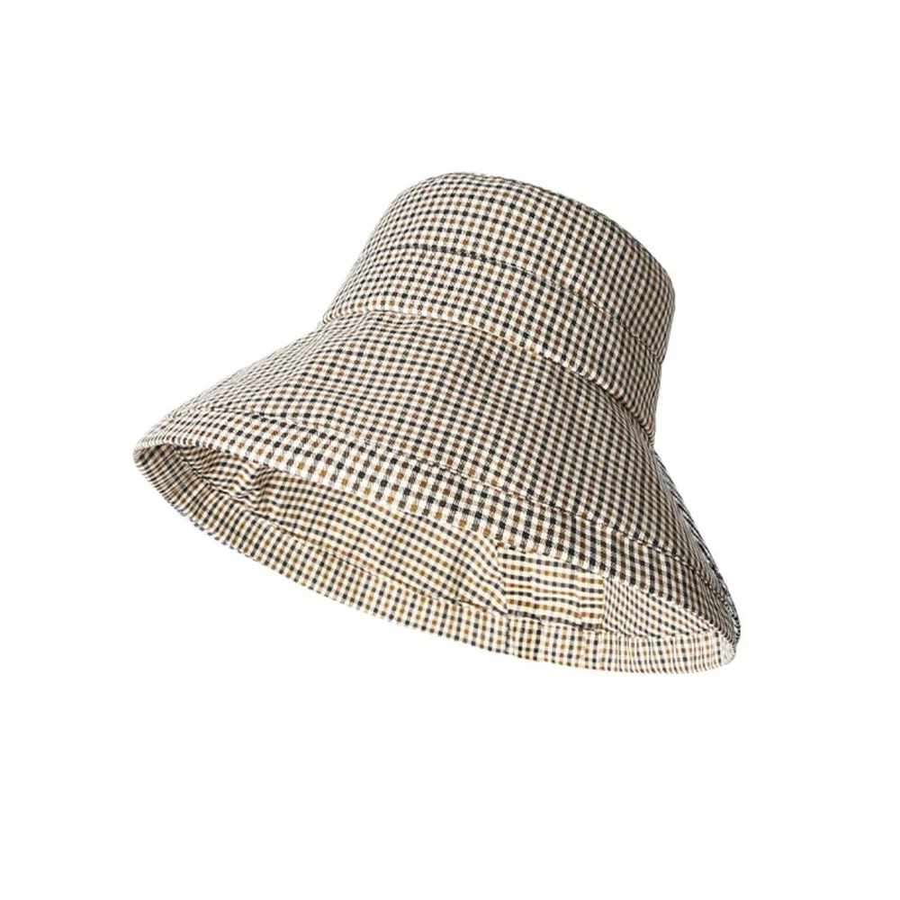 Gingham Pattern Wide Brim Bucket Hat, image 3