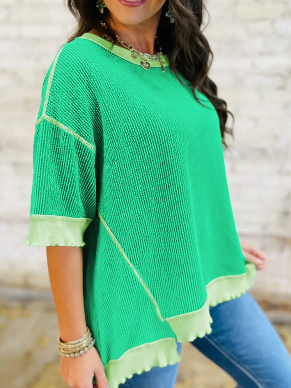 Loose Uneven Hem Twist Ribbed T Shirt, image 3