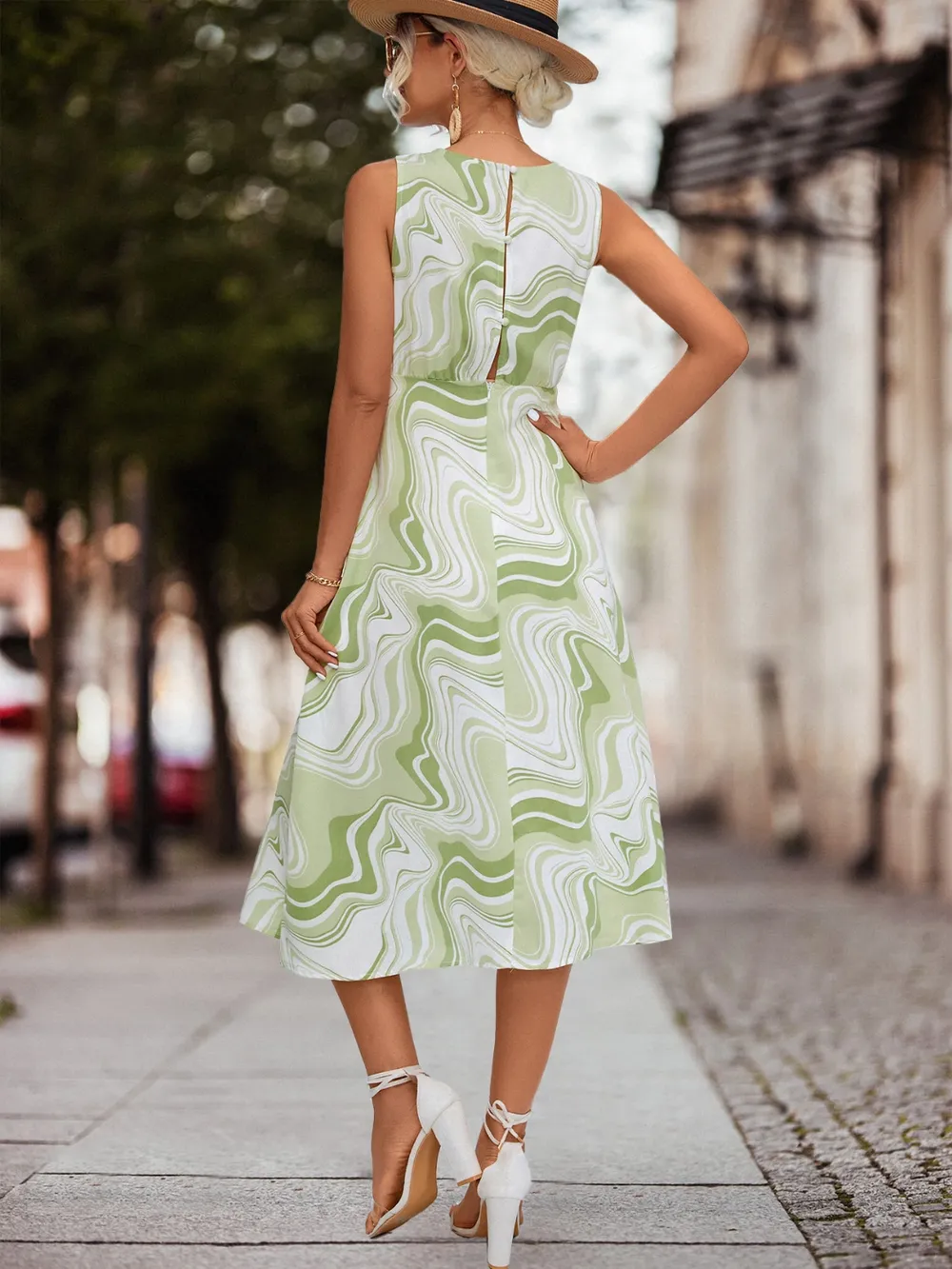 Printed Sleeveless Midi Dress, image 3