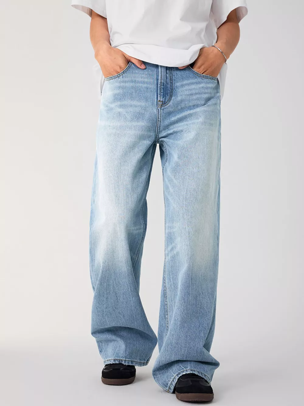 Men's Wash Relaxed Fit Wide Leg Jeans