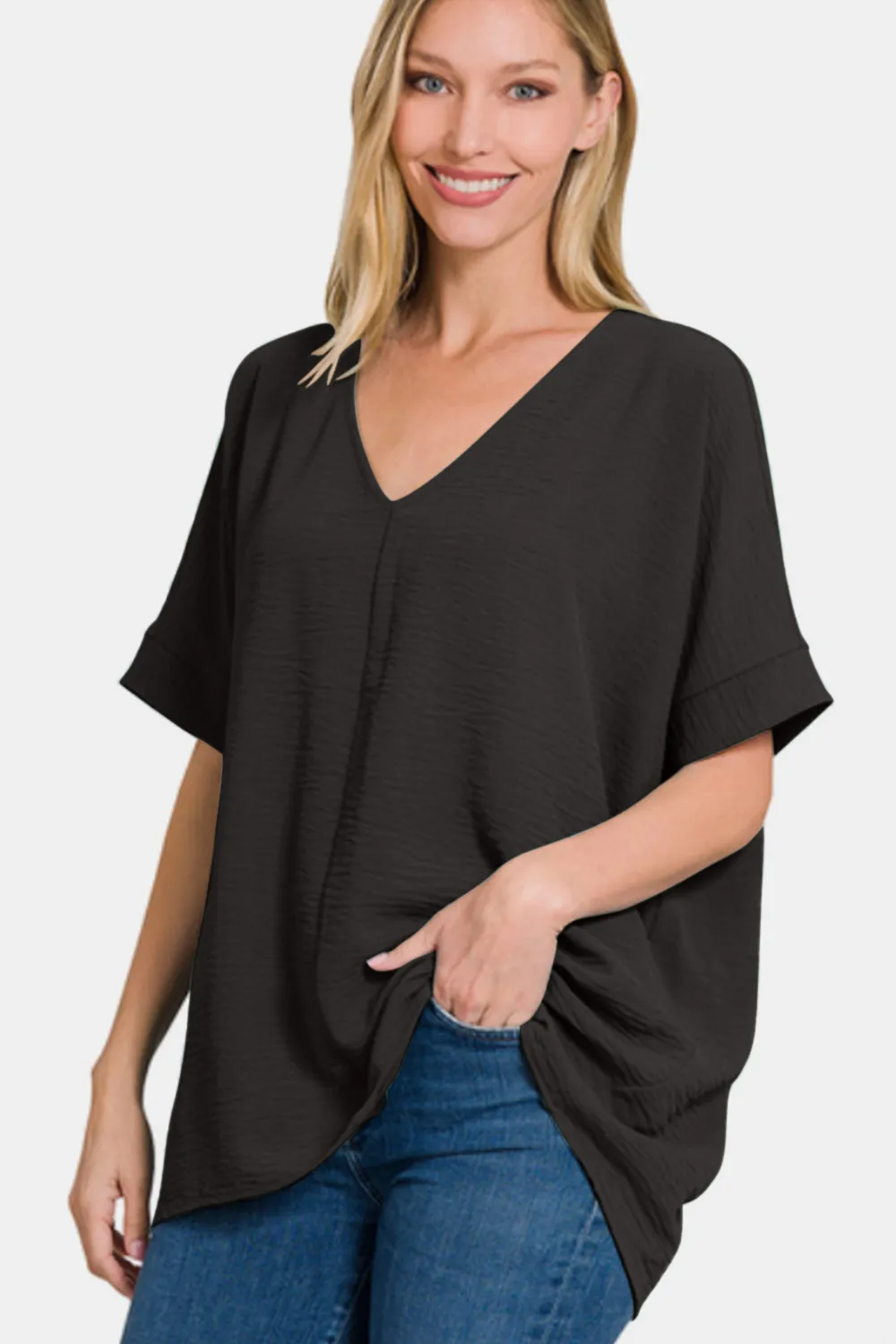 Full Size V-Neck Short Sleeve Top, image 3