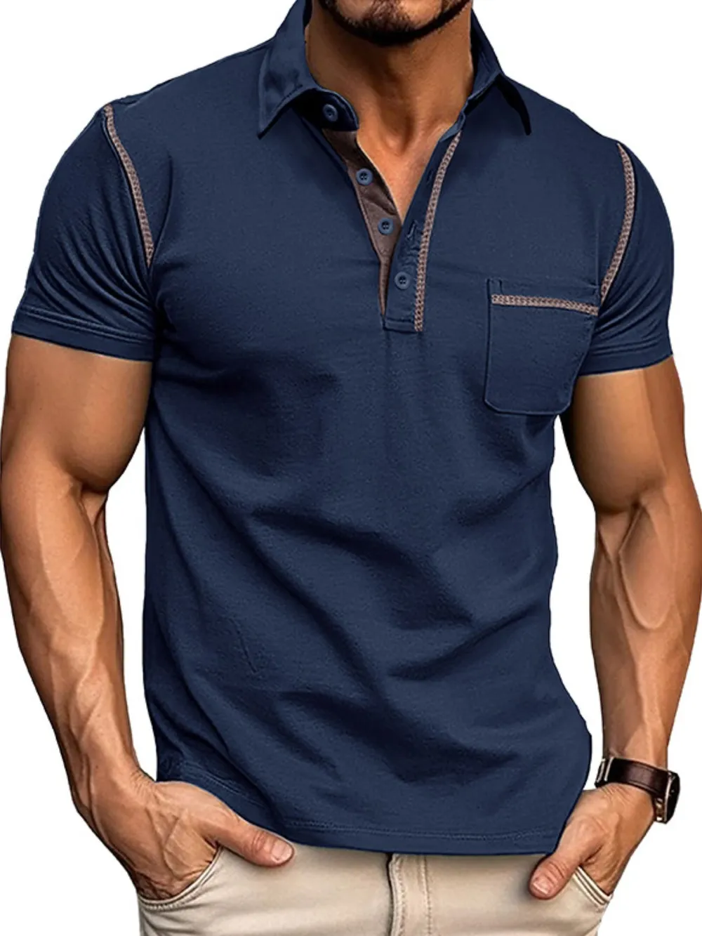 Men's Classic Polo Shirt with Contrast Stitching, image 6