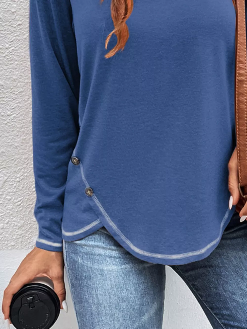 Casual Long Sleeve Exposed Seam T-Shirt with Decor Button, image 10