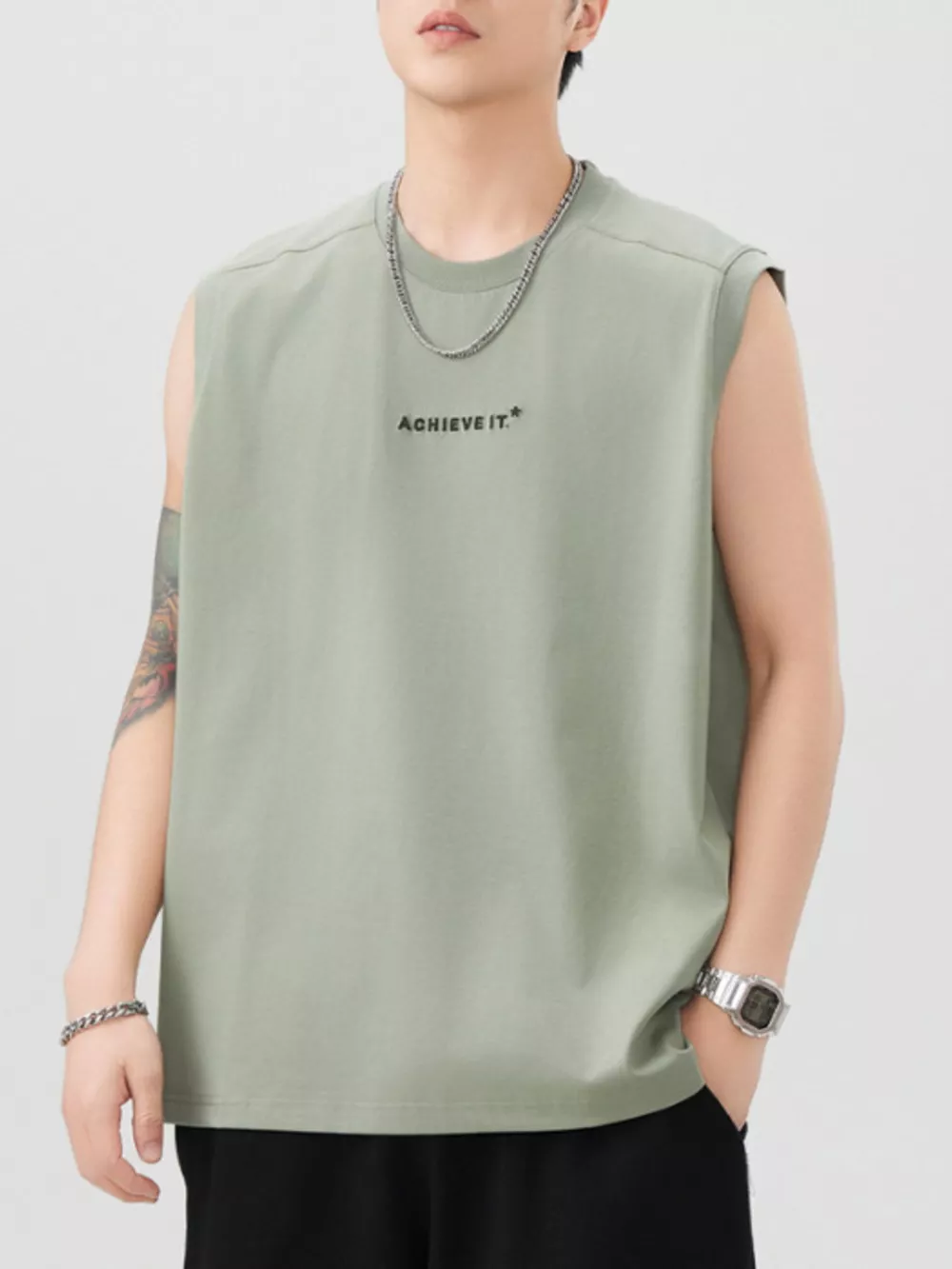 Men's Plus Size Letter Round Neck Tank, image 10