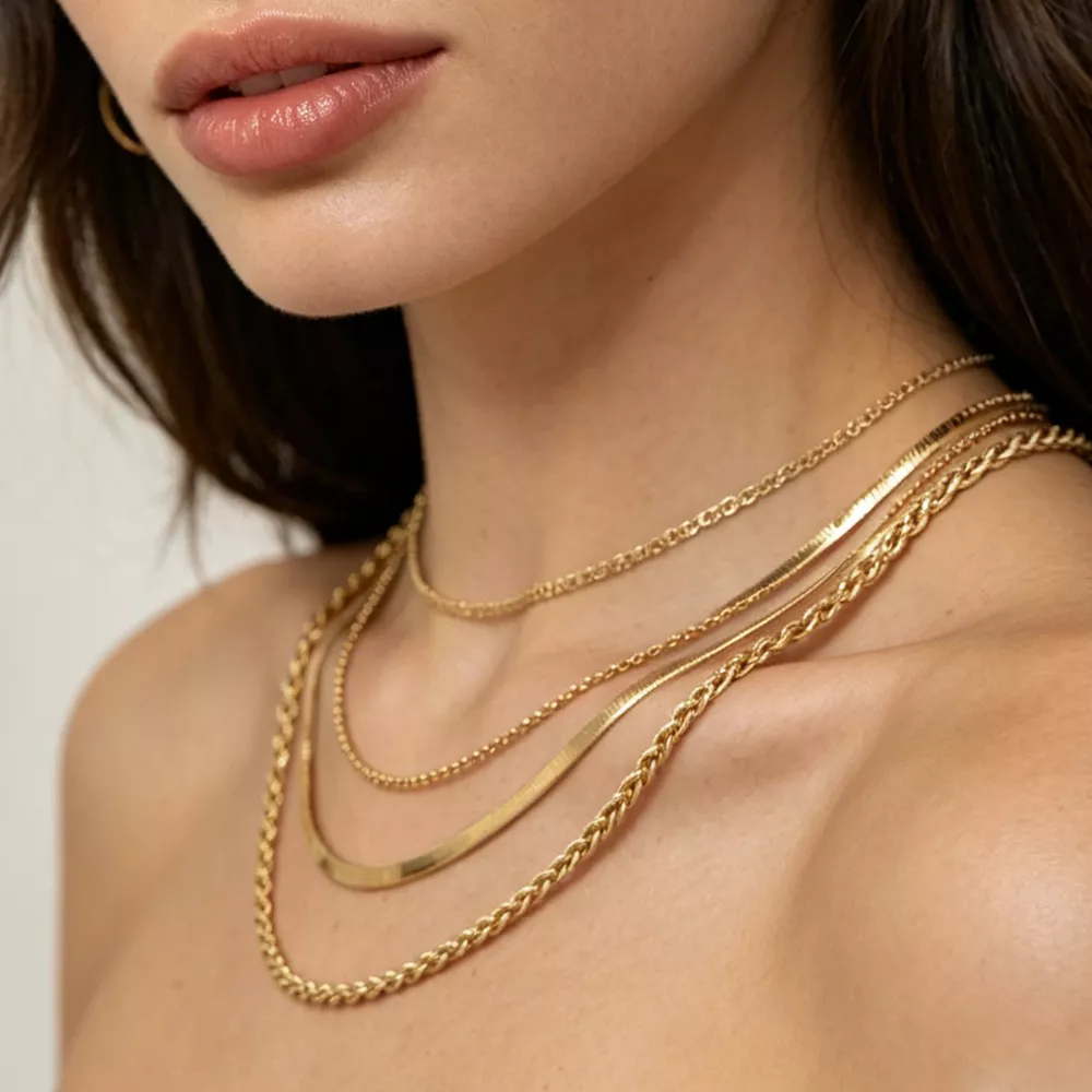 Layered 18K Gold-Plated Chain Necklace, image 3