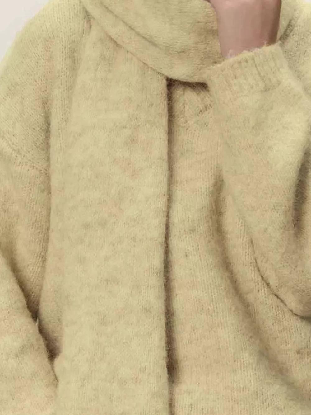 Oversized V-Neck Dropped Shoulder Sweater with Scarf, image 12