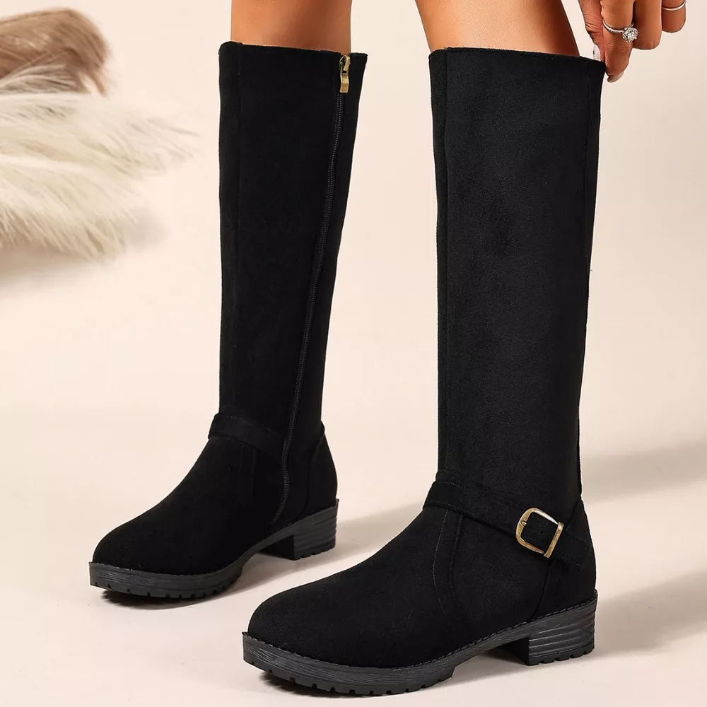 Knee-High Suede Buckle Accent Boots, image 8
