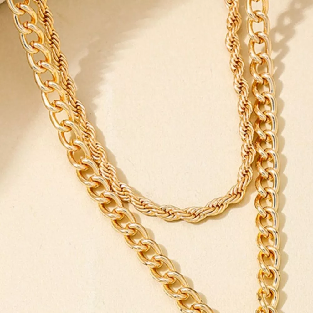 Layered Gold Chain Cross Pendant Necklace, image 2