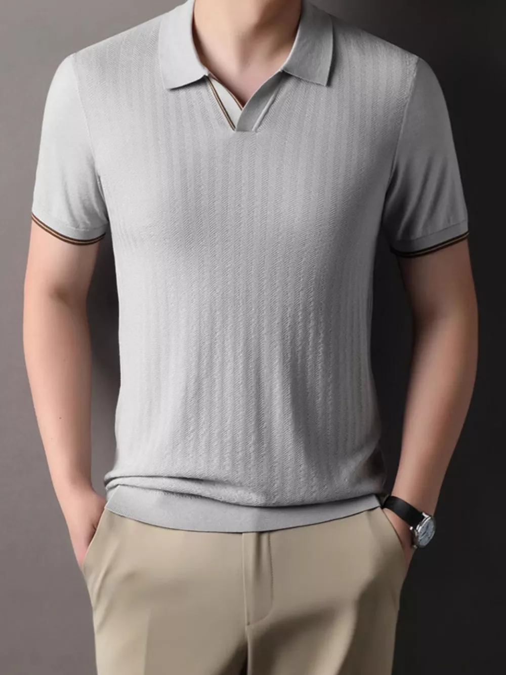 Men's Plus Size Button Detail Short Sleeve Polo, image 6