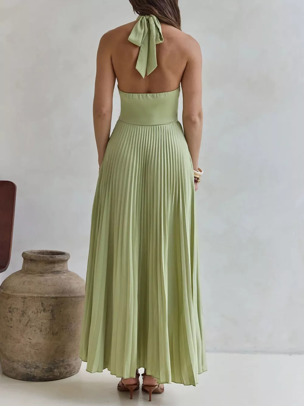 Halter Neck Pleated A-Line Dress, image 9