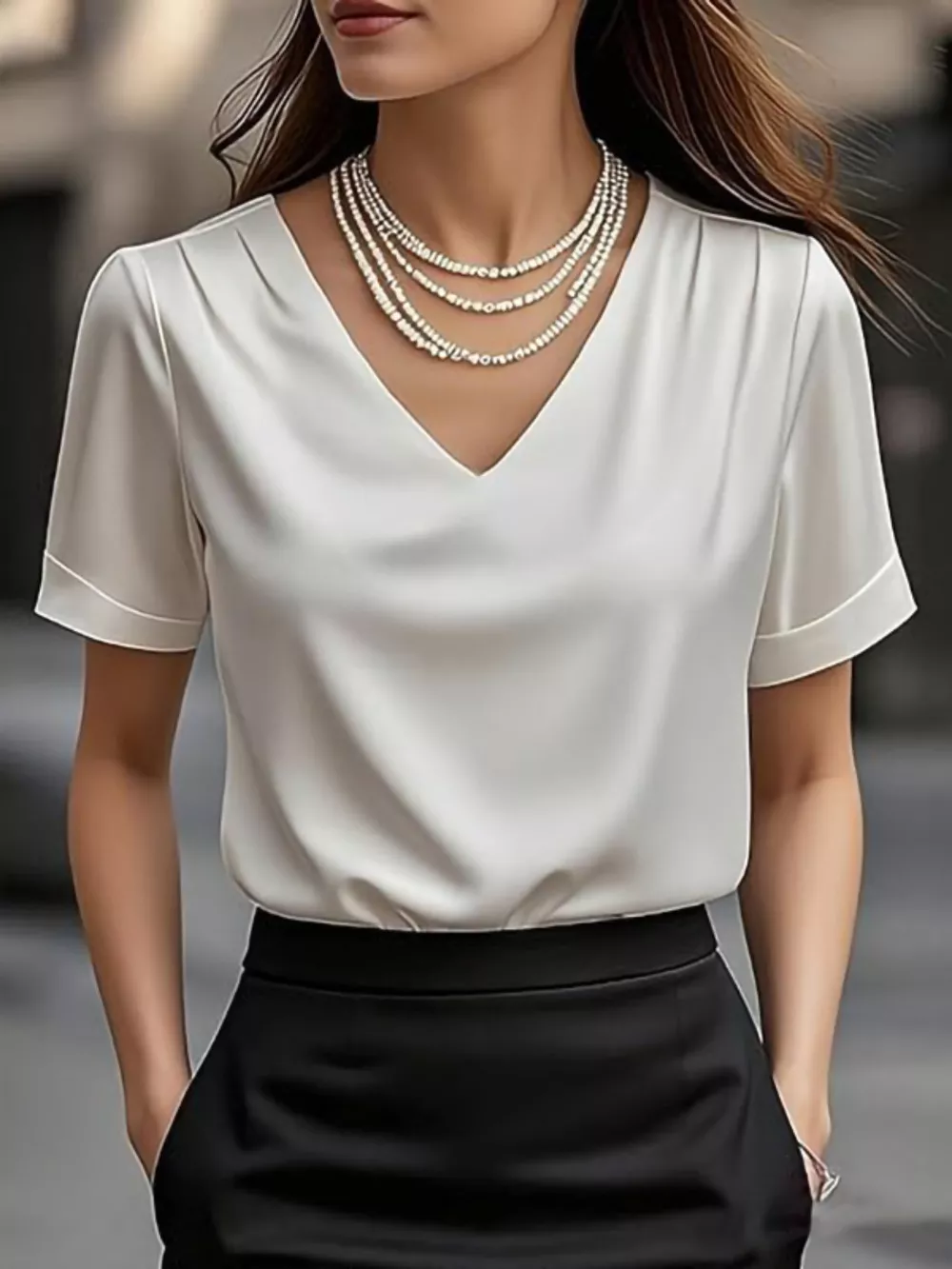 Elegant V-Neck Short Sleeve Ruched Top, image 3