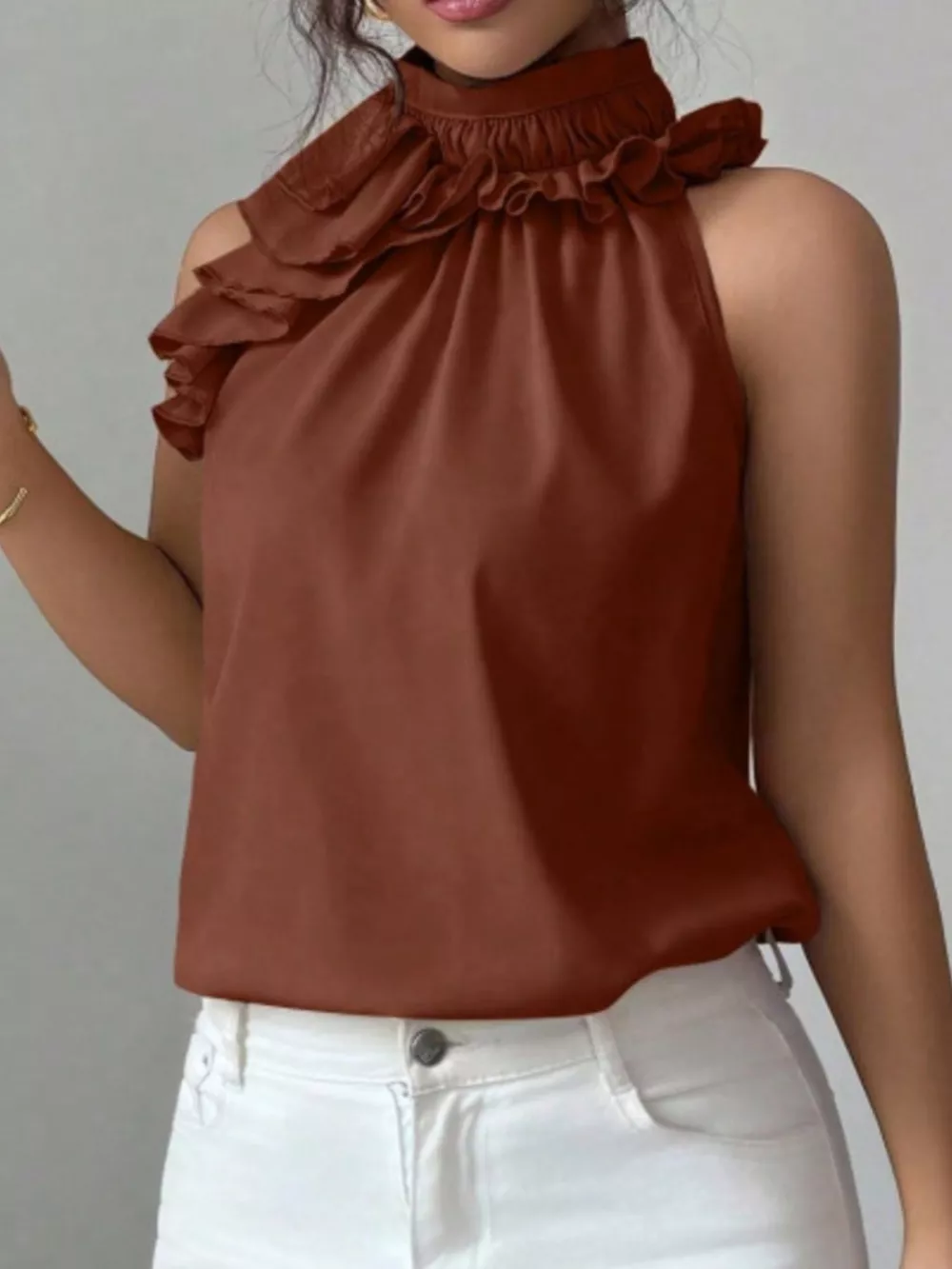 Ruffle High Neck Sleeveless Top, image 11