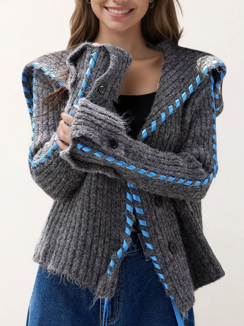 Ribbed Knit Open Front Cardigan, image 4