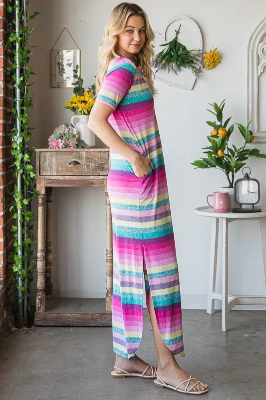 Full Size Striped Short Sleeve Maxi Tee Dress Plus Size, image 10