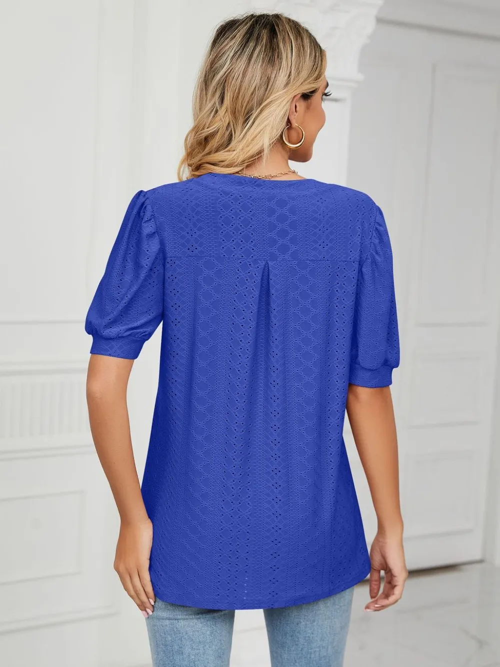 Eyelet Notched Short Sleeve T-Shirt, image 6