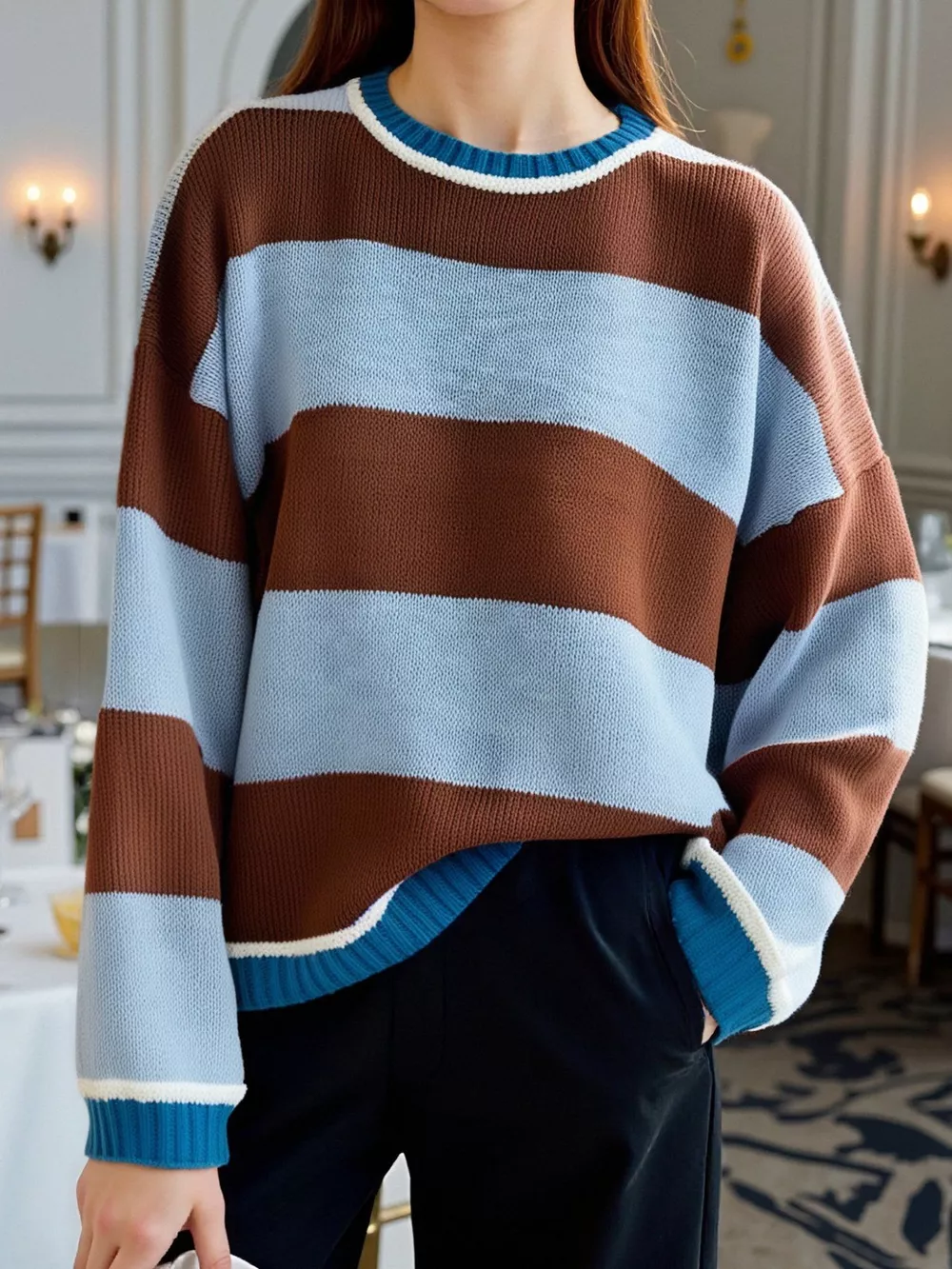 Color Block Round Neck Sweater, image 6