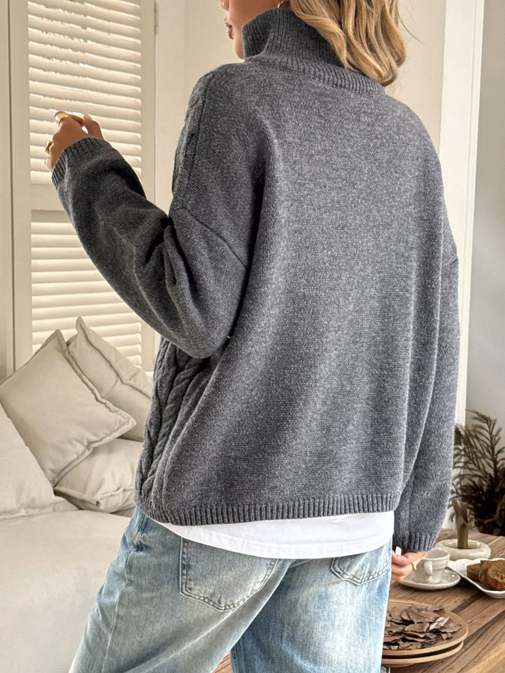 Zip Collar Cable-Knit Sweater, image 14
