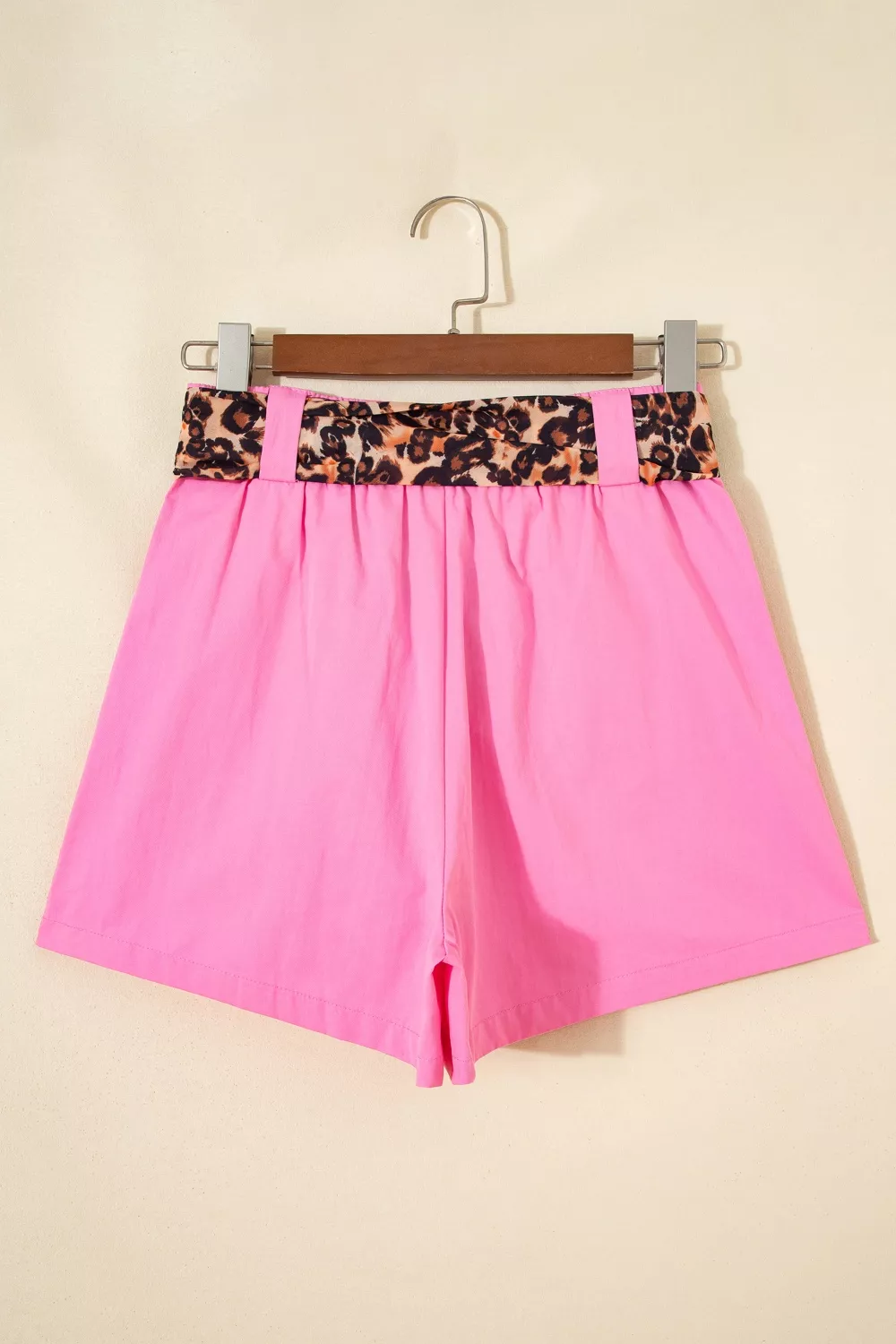 Leopard Contrast Sash Belt Pleated Wide Leg Shorts, image 5