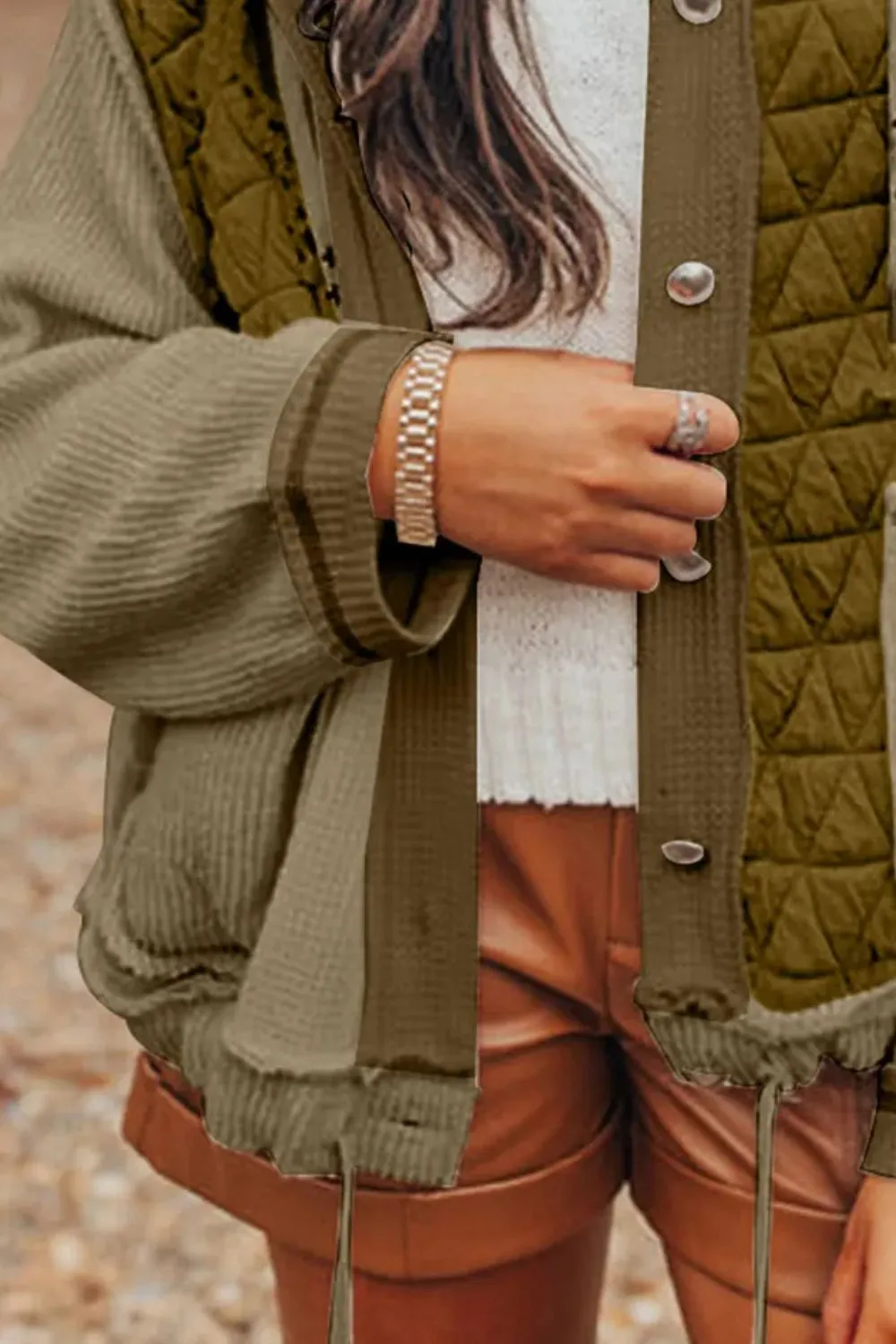 Drawstring Color Block Long Sleeve Jacket, image 4