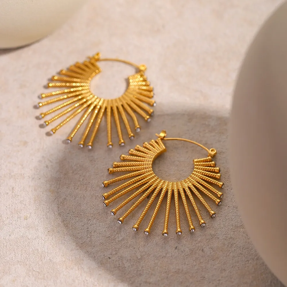 Golden Sunburst Fan Hoop Earrings, image 2