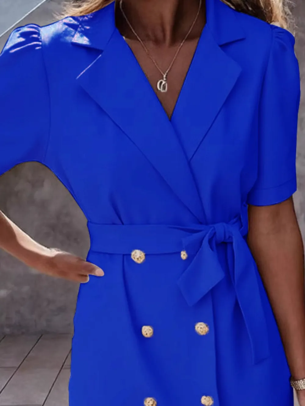 Lapel Collar Short Sleeve Tie Waist Mini Dress, image 12