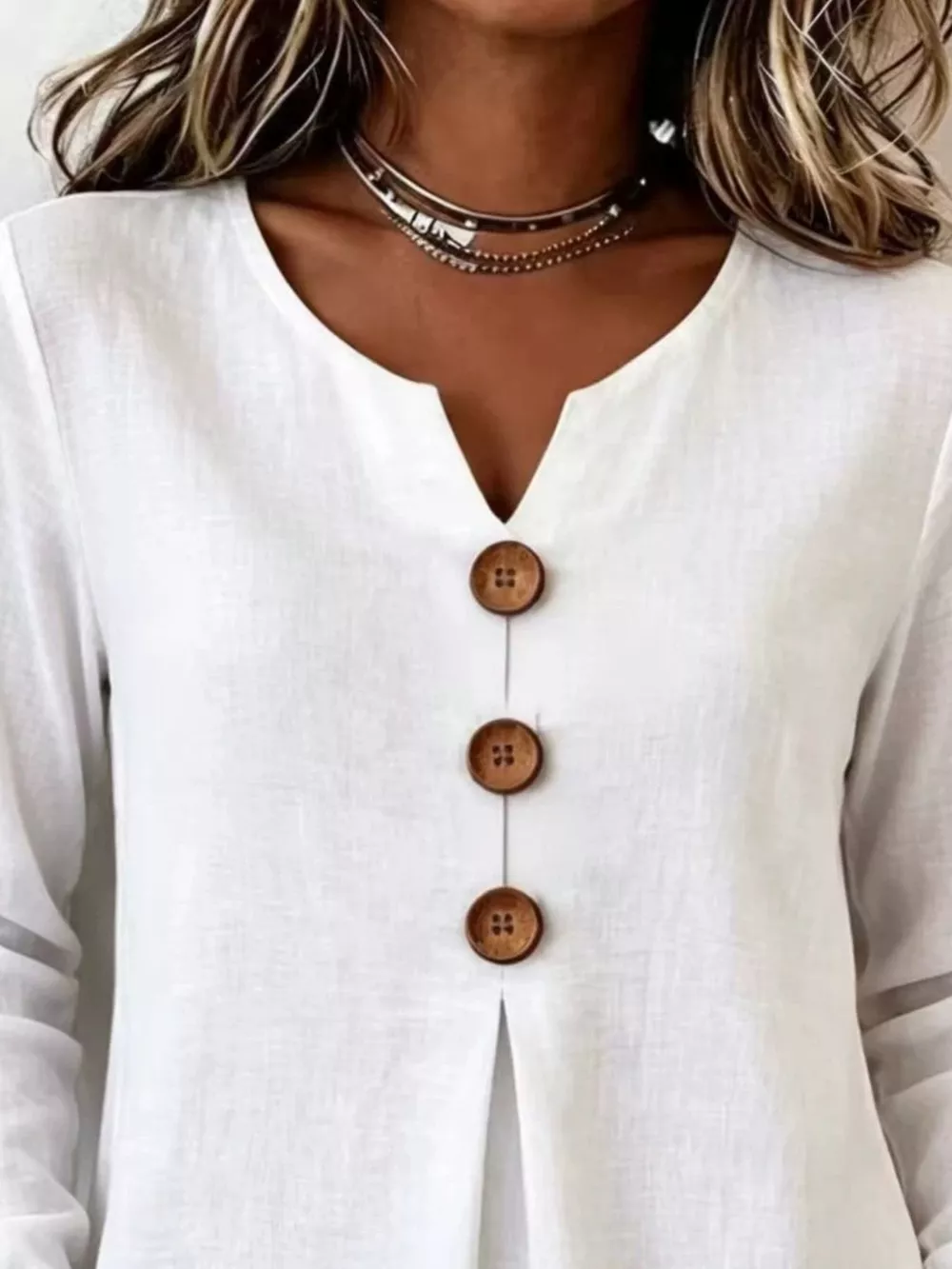 Full Size Decorative Button Long Sleeve Blouse Plus Size, image 4