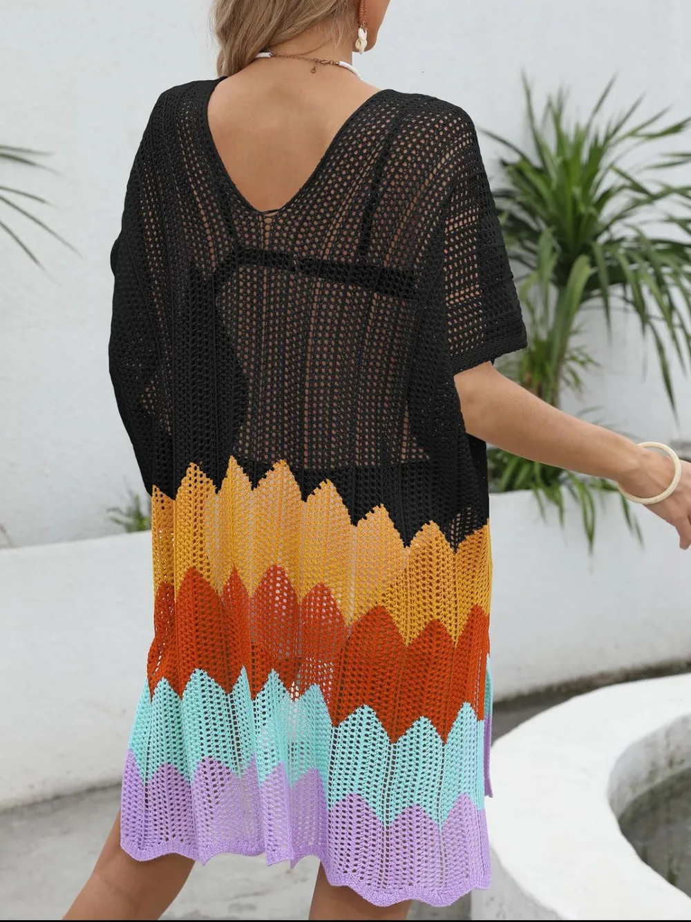 Openwork V-Neck Half Sleeve Cover-Up, image 8
