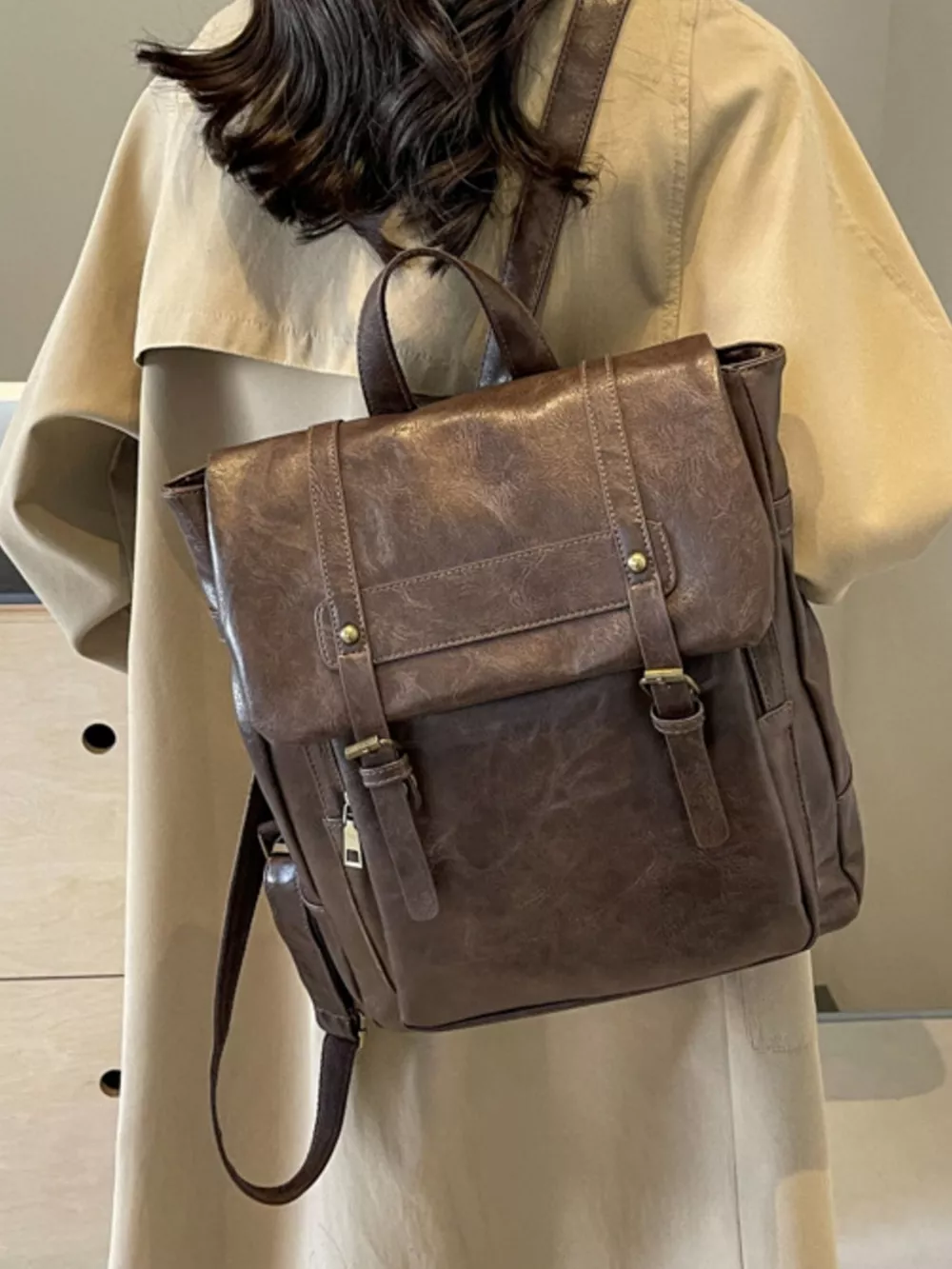 Leather Flap Backpack Bag, image 7