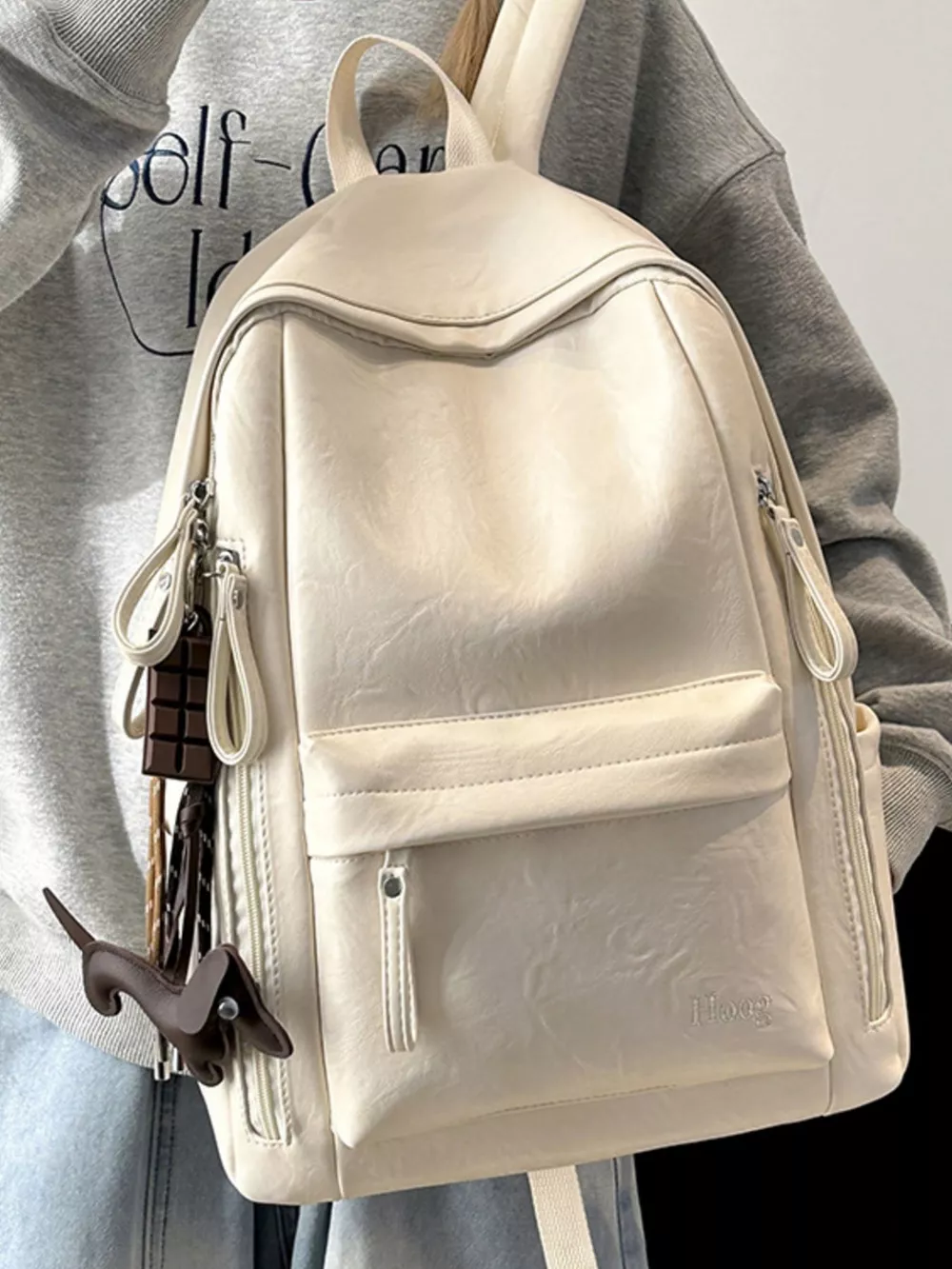 Leather Texture Backpack Bag, image 6