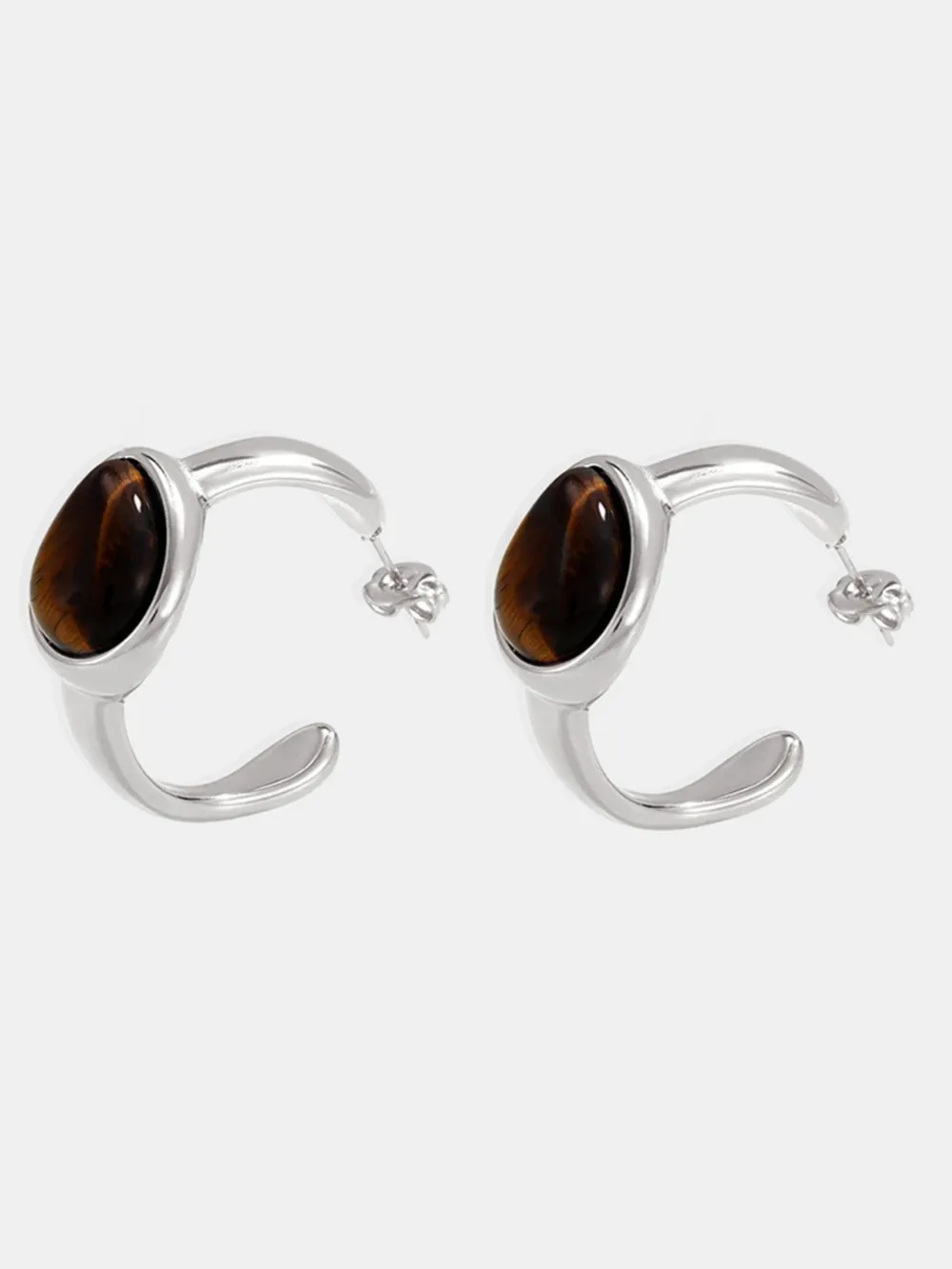 Stainless Steel Tigerite Ring and C-Hoop Earrings Set, image 7