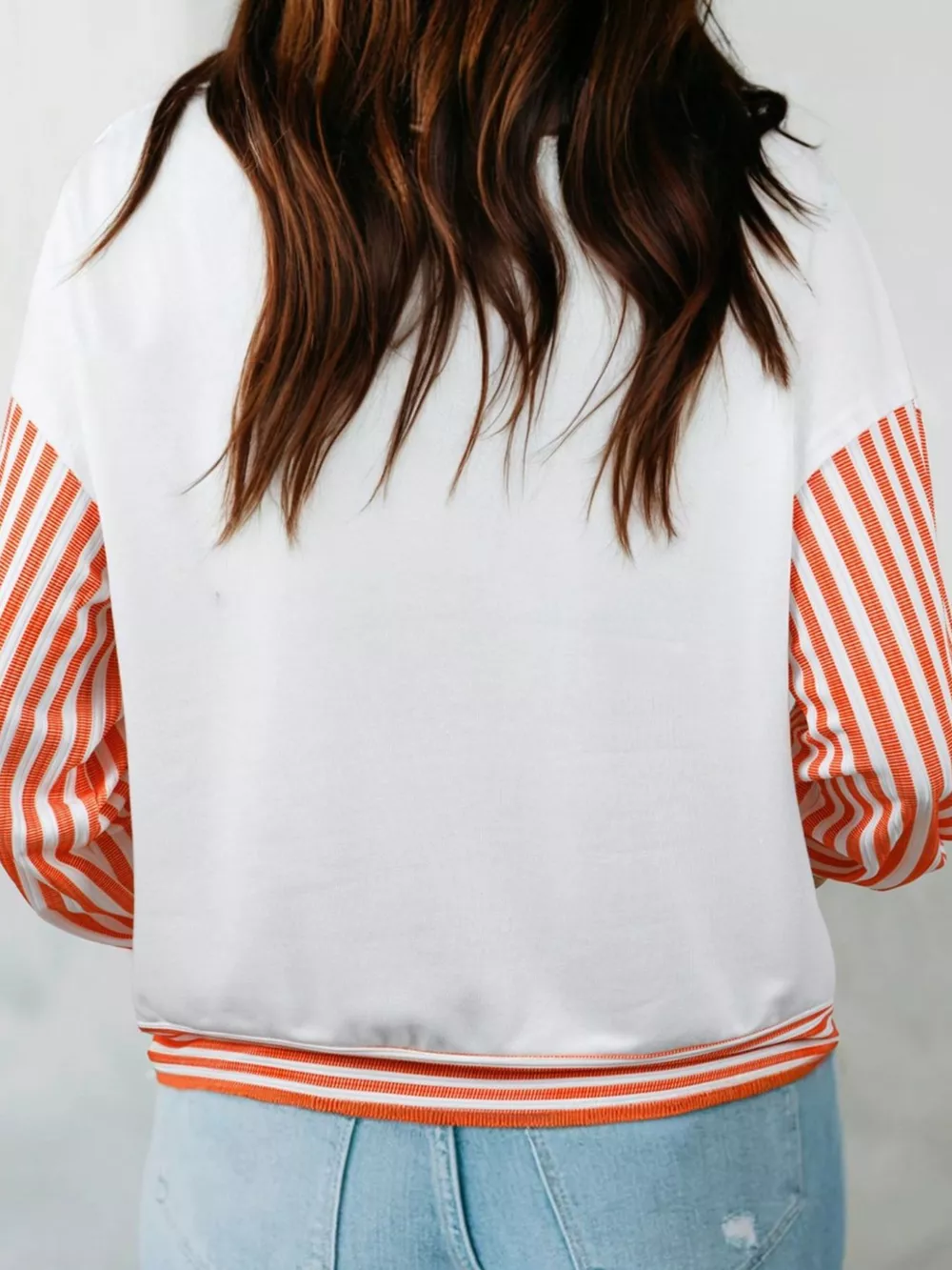 Stripe V Neck Drop Shoulder Patchwork Long Sleeve Top, image 2