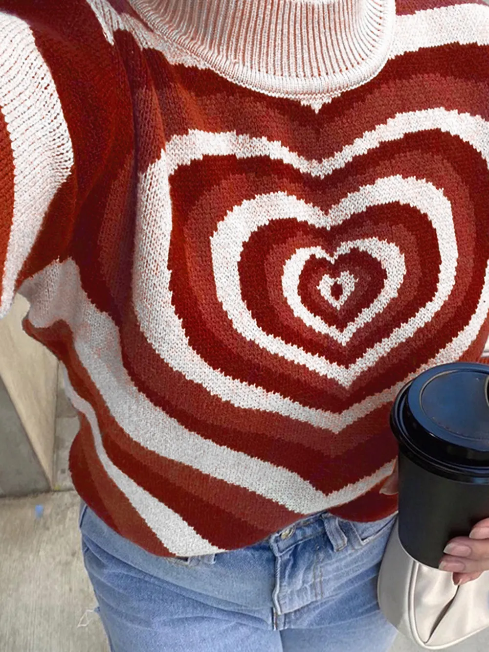 Heart Mock Neck Long Sleeve Sweater, image 22