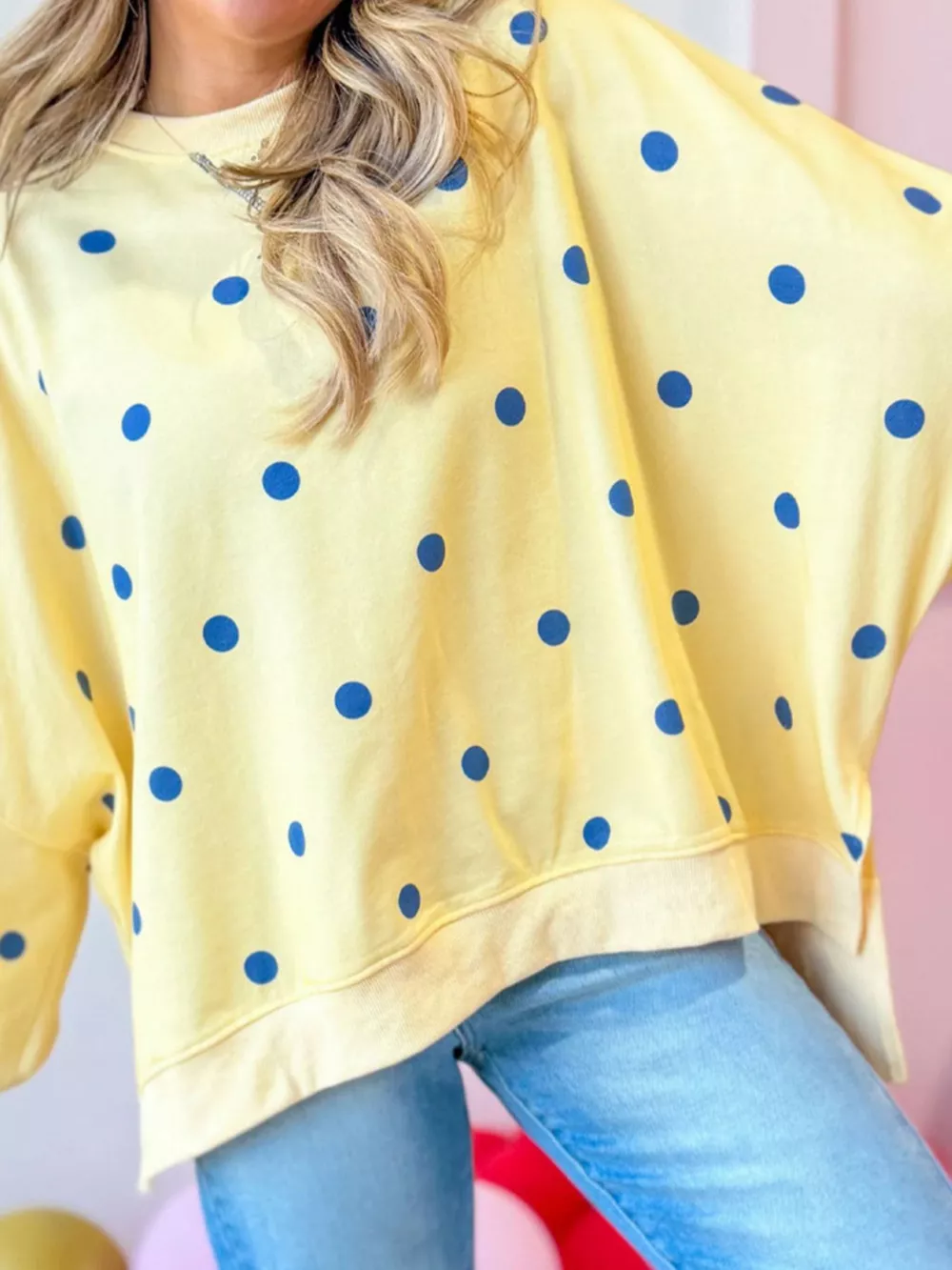 Side Slit Polka Dot Oversized Sweatshirt, image 3